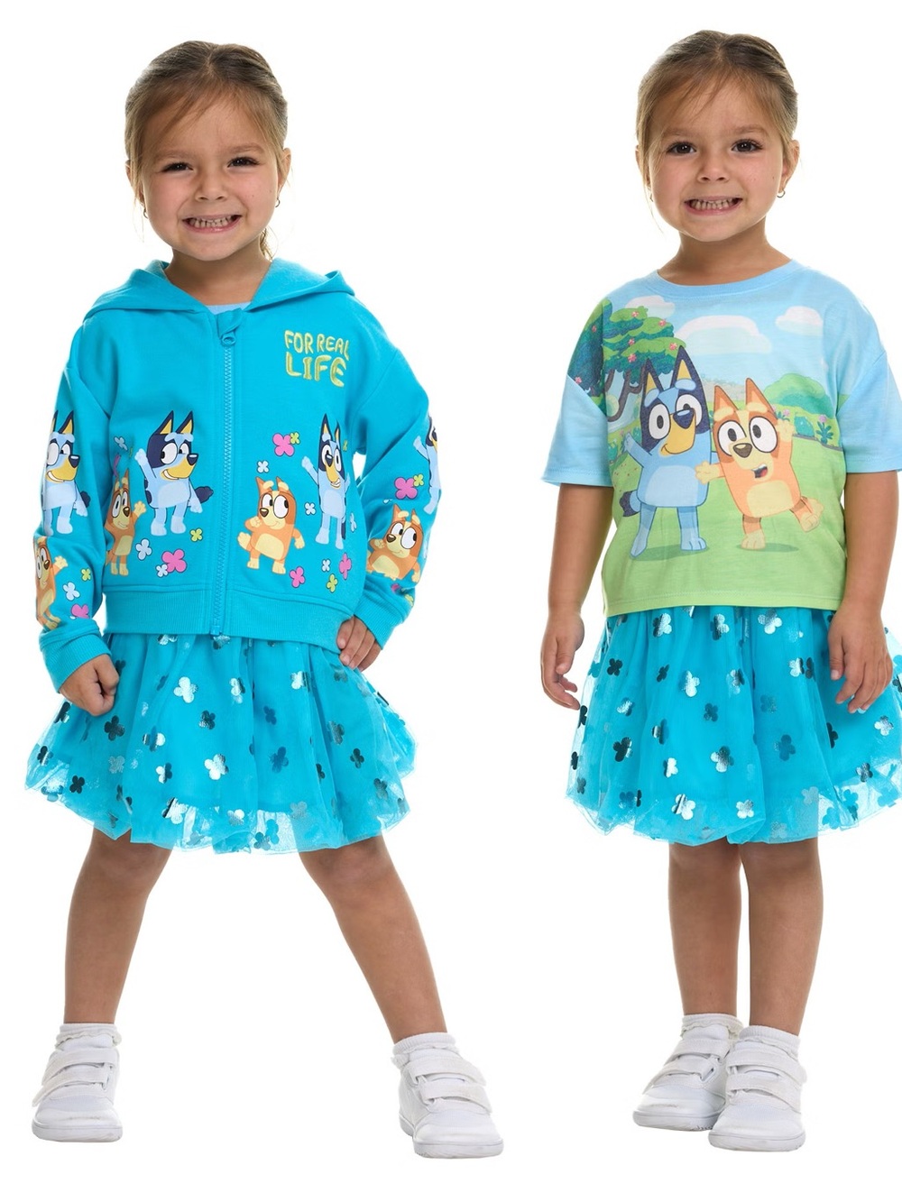 Disney Bluey Teal/Turquoise Blue Kids Matching Set - Teal Hoodie , shirt & Skirt